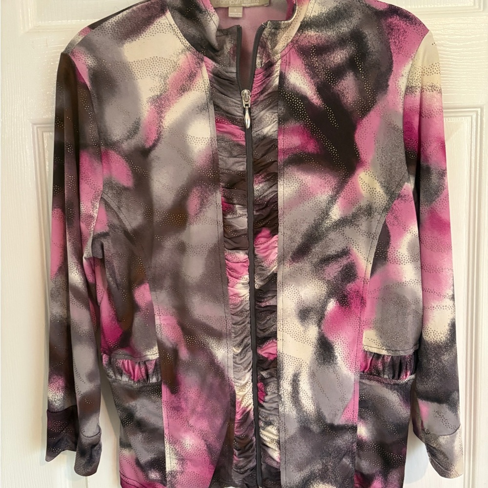 Pink and Gray Compliments Abstract Zippered Jacket